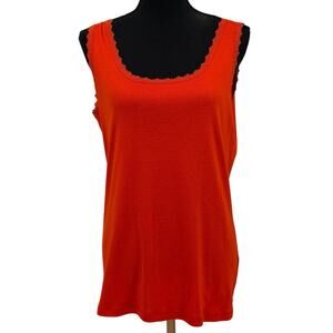 Vintage Y2K New Jones Of New York Lace Trimmed Orange Cotton Tank‎ Top Size L